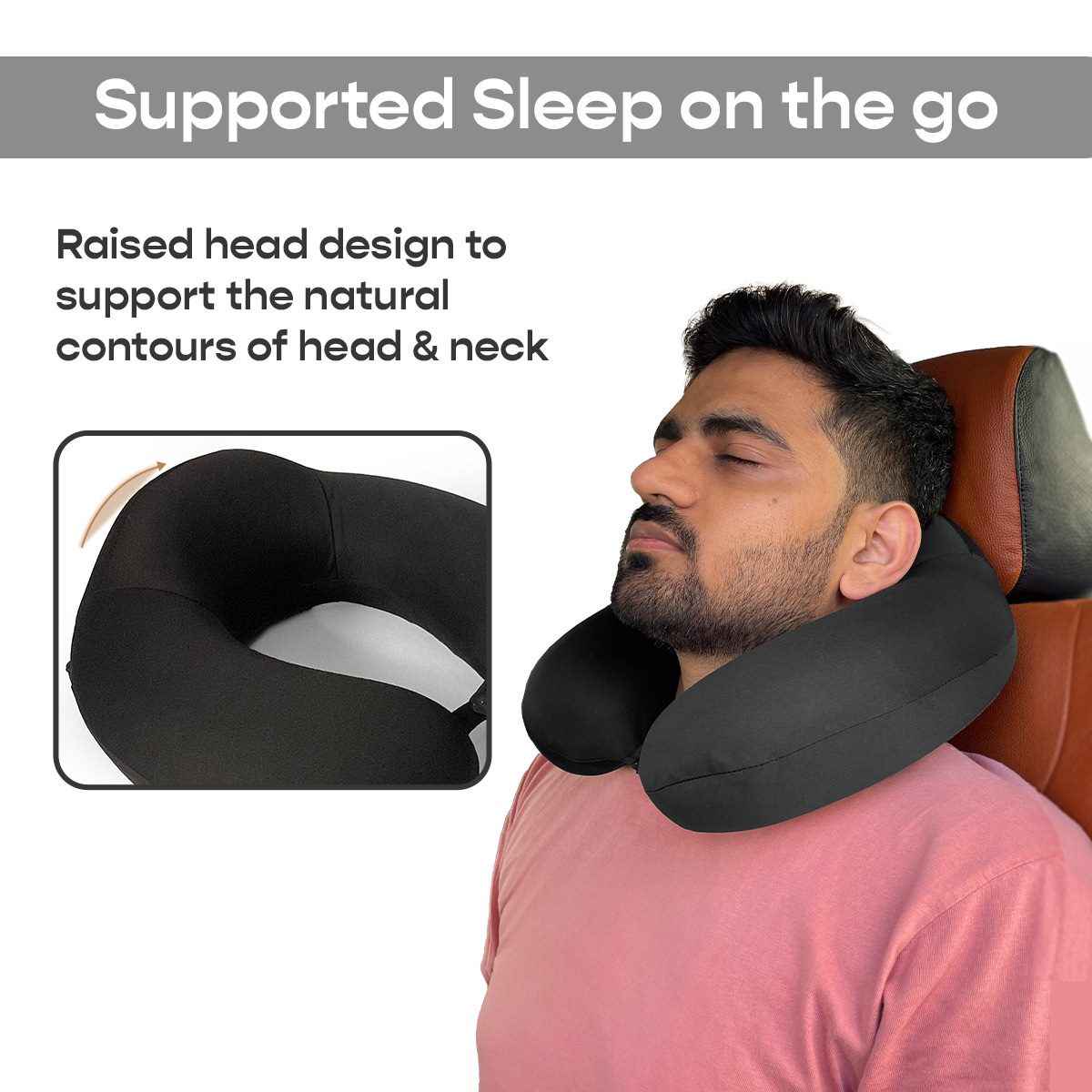 Sleepycat Unisex Solid Memory Foam Neck Pillow | Black