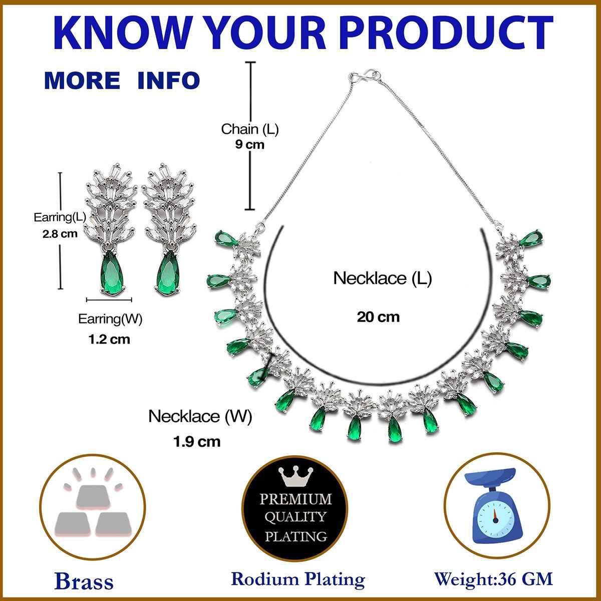 Zeneme Rhodium-Plated AD-Studded Jewellery Set For Women & Girls
