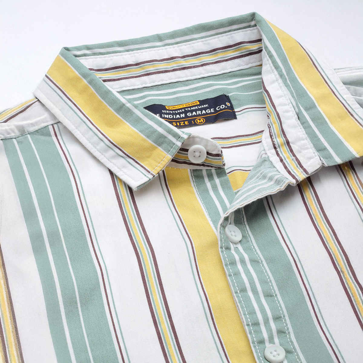 The Indian Garage Co Men's Regular Fit Striped Casual Shirt | Green - M