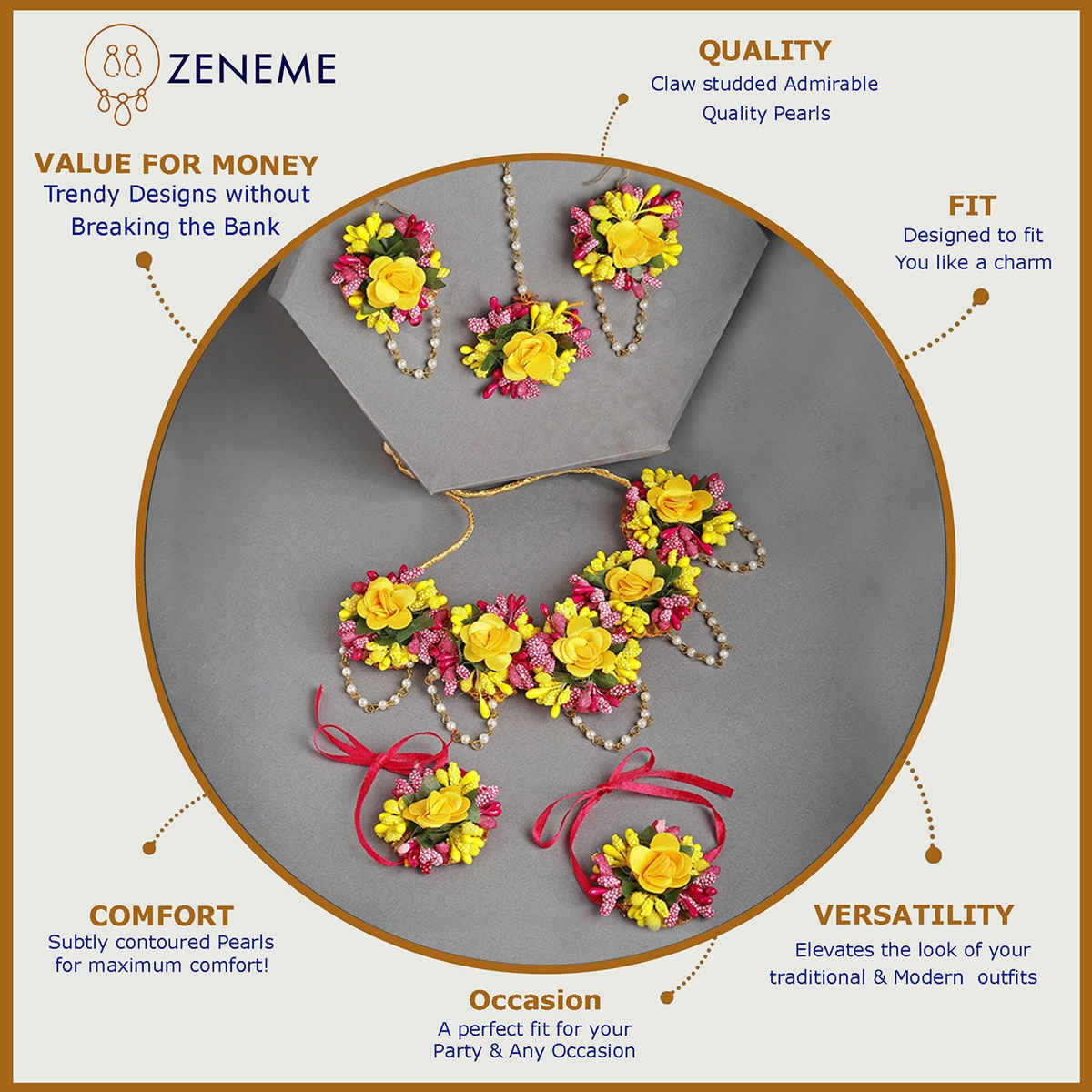 Zeneme Flower Wedding Jewellery Set For Women & Girls