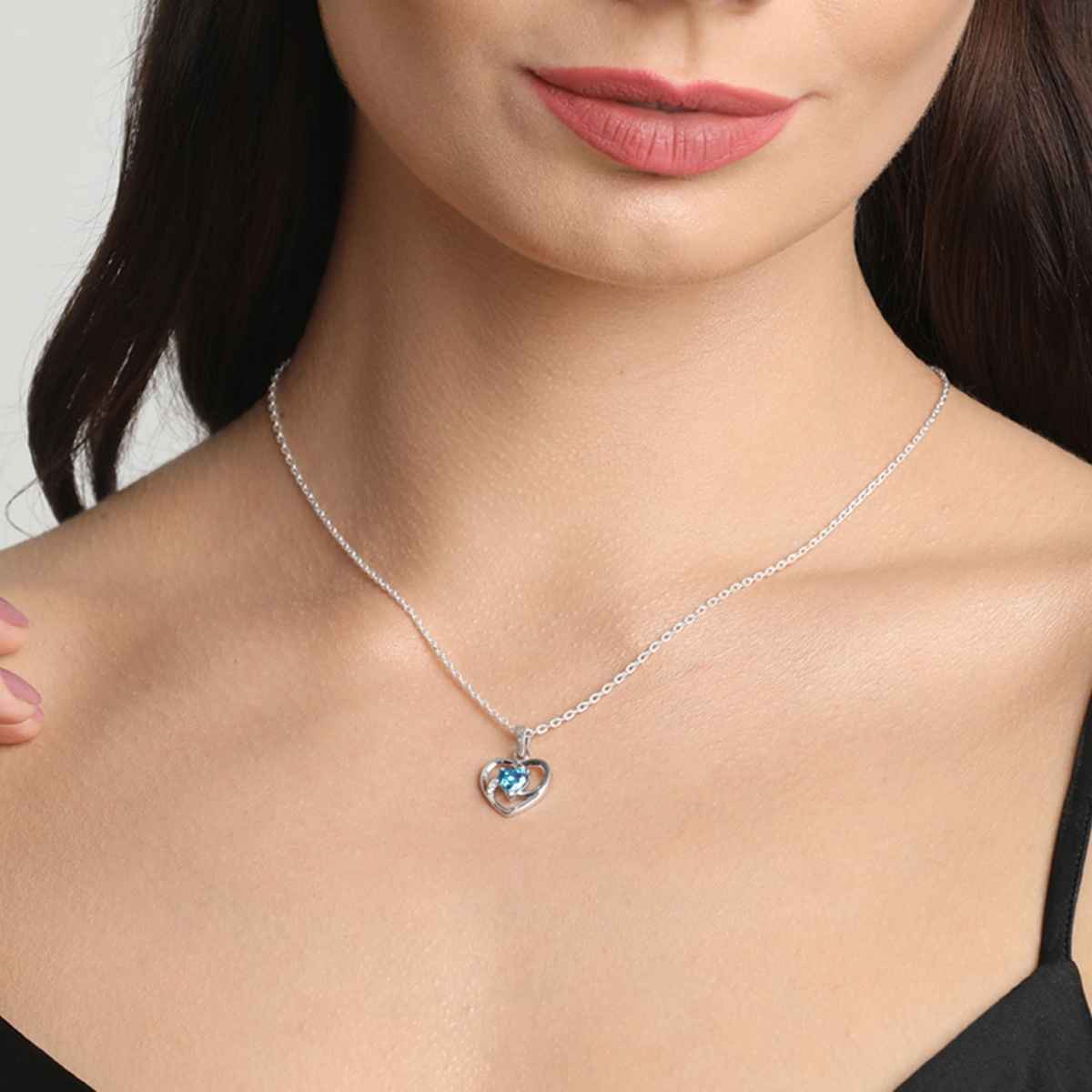 Clara 925 Sterling Silver Heart Pendant Chain Necklace | Rhodium Plated | Swiss Zirconia
