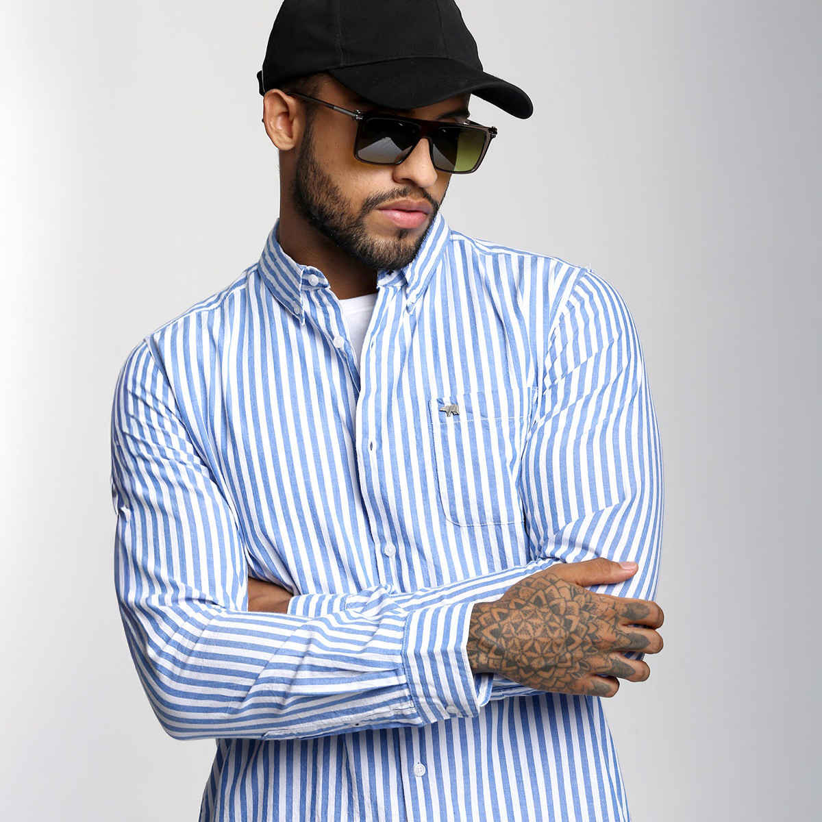 The Bear House Men Slim Fit Striped Casual Shirt - Anise | Blue | XXL