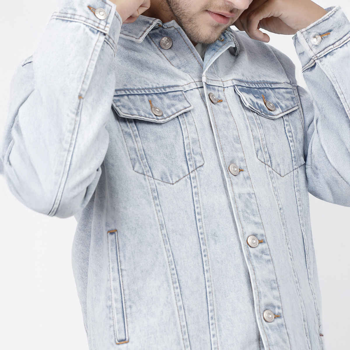 HIGHLANDER Men's Solidwashed Lightweight Denim Jacket | Light Blue - S