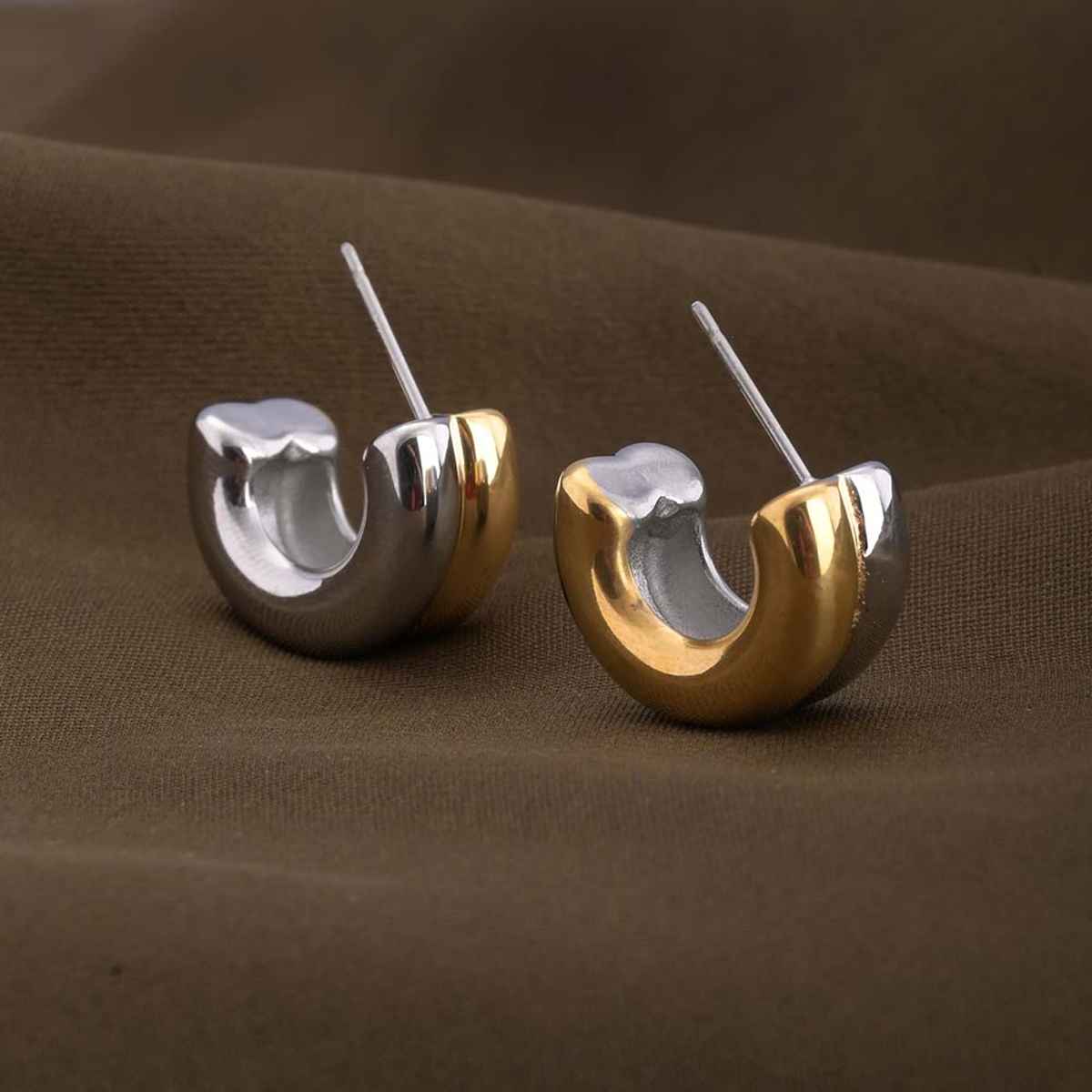 Palmonas Golden Silver Chunky Hoop Earrings For Womens | Waterproof And Anti-Tarnish