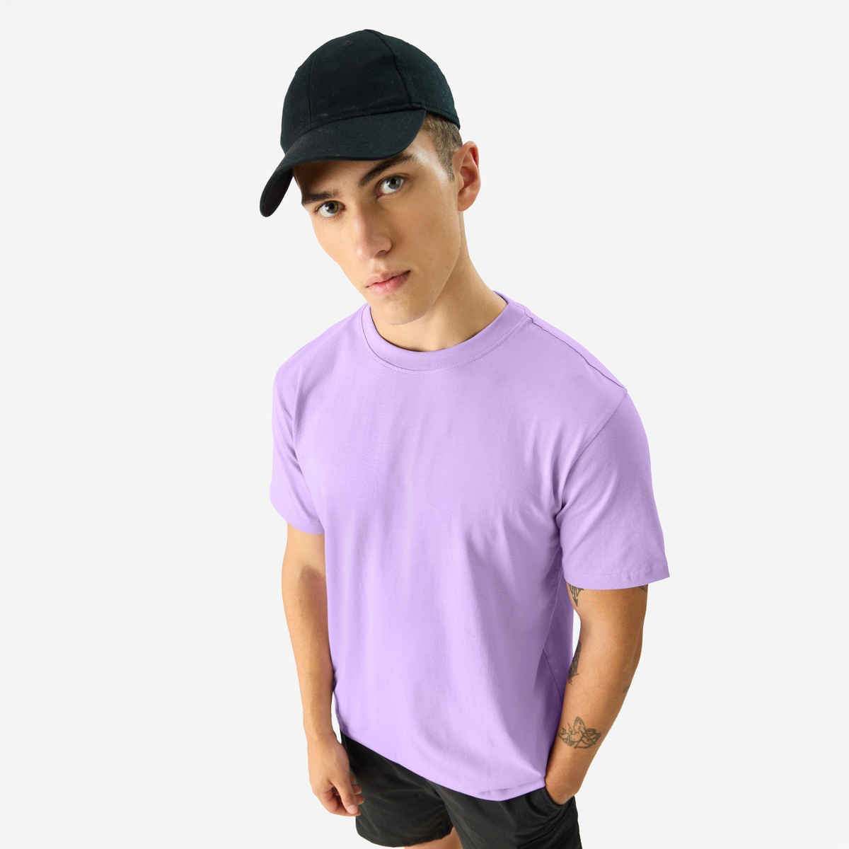 The Souled Store Men's Regular Solids-Deep Lavender Men's T-shirts | Lavender | M