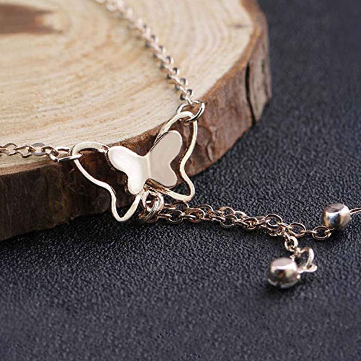 YouBella 18k Rose Gold Plated Butterfly Anklet for Women and Girls (YBANK - 60003)