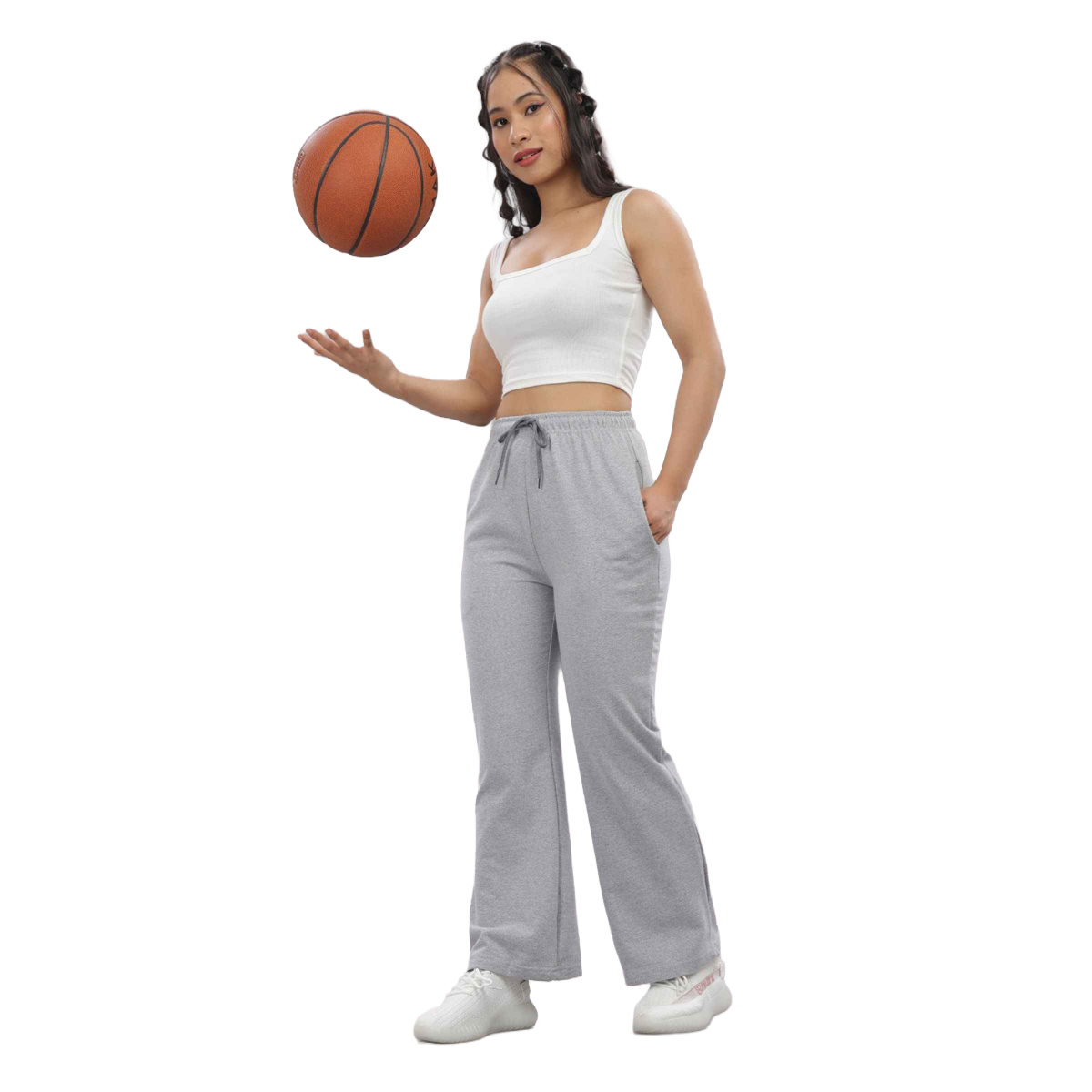 Springman Women's Solid Cotton Rich Baggy Track Pant | Grey - S