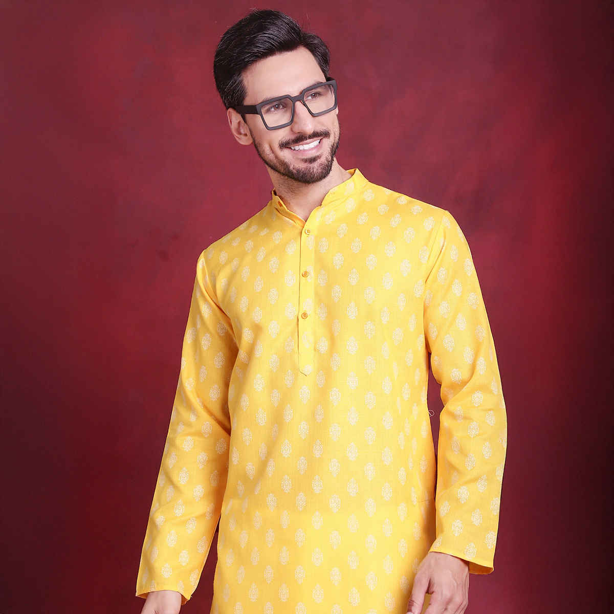 Jompers Men's Kurta | Ko 650 | Lemon - S