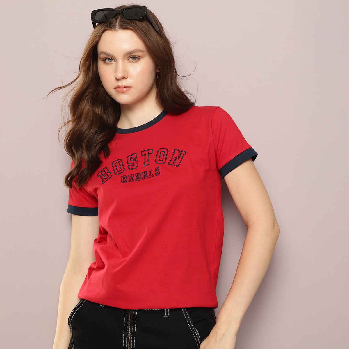 Dillinger Women's Regular Fit Short Sleeve Embroidery T-shirt | Red - XL