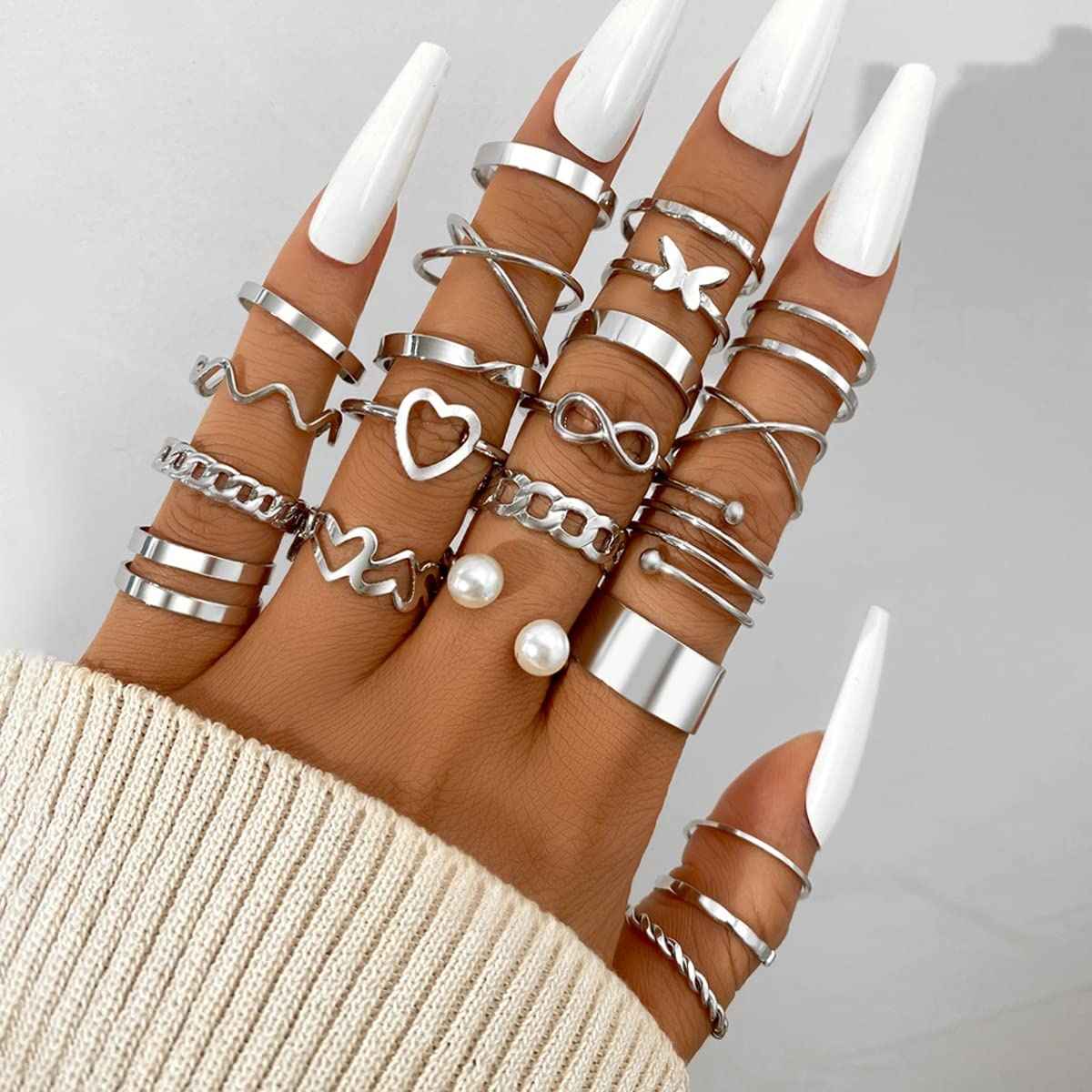 Shining Diva Fashion 44 Pcs Combo Gold and Silver Plated Rings for Women and Girls | Cmb300