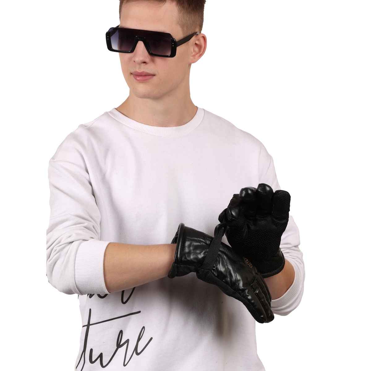 Calvadoss Men's Solid Gloves | Mgl-404 | Black