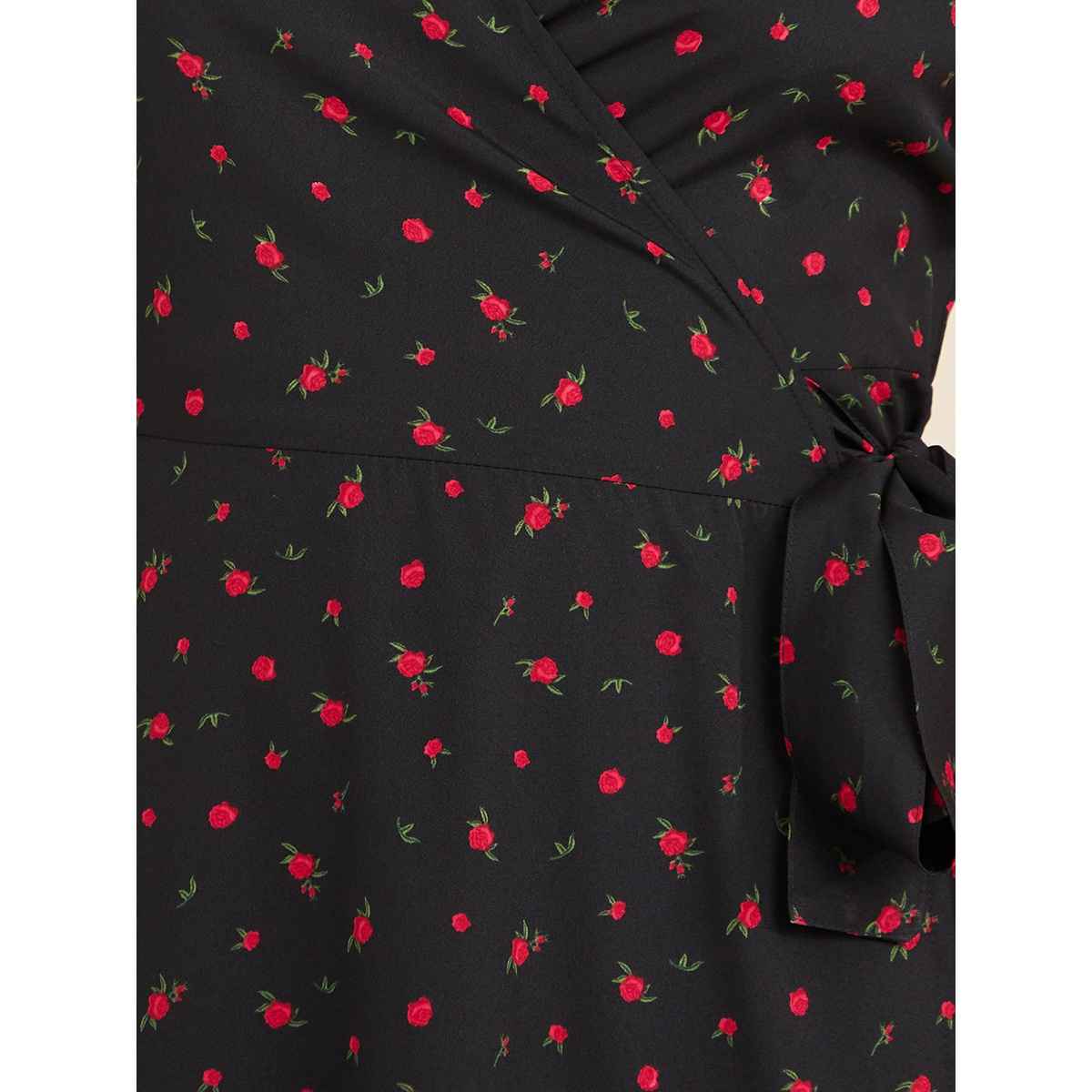 Styli Women's Wrap Midi Dress with Floral Print and Short Sleeves | Black - XXL