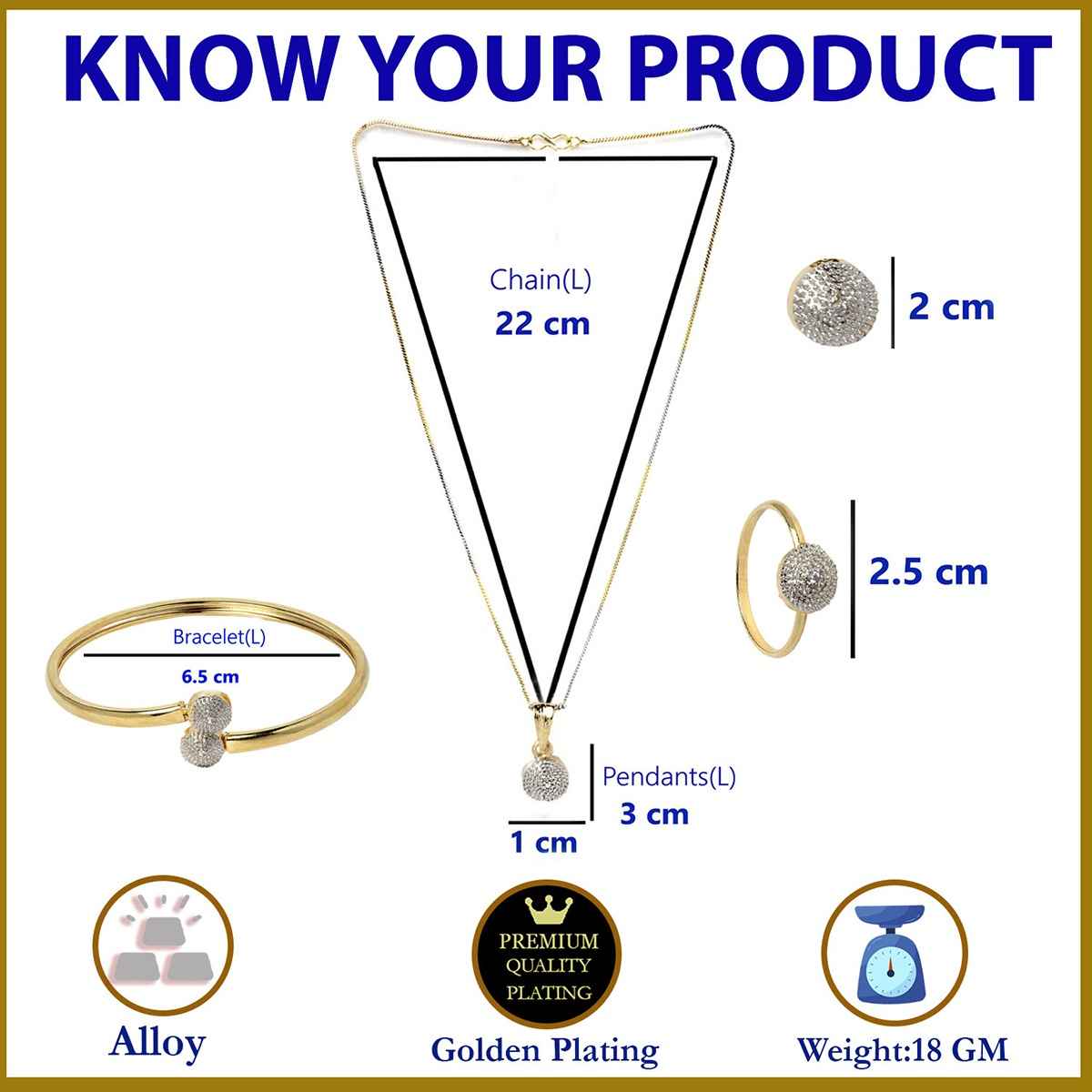 Zeneme Gold Plated AD Stylish Pendant Set | Ring, Bracelet Earring Jewellery for Women & Girls