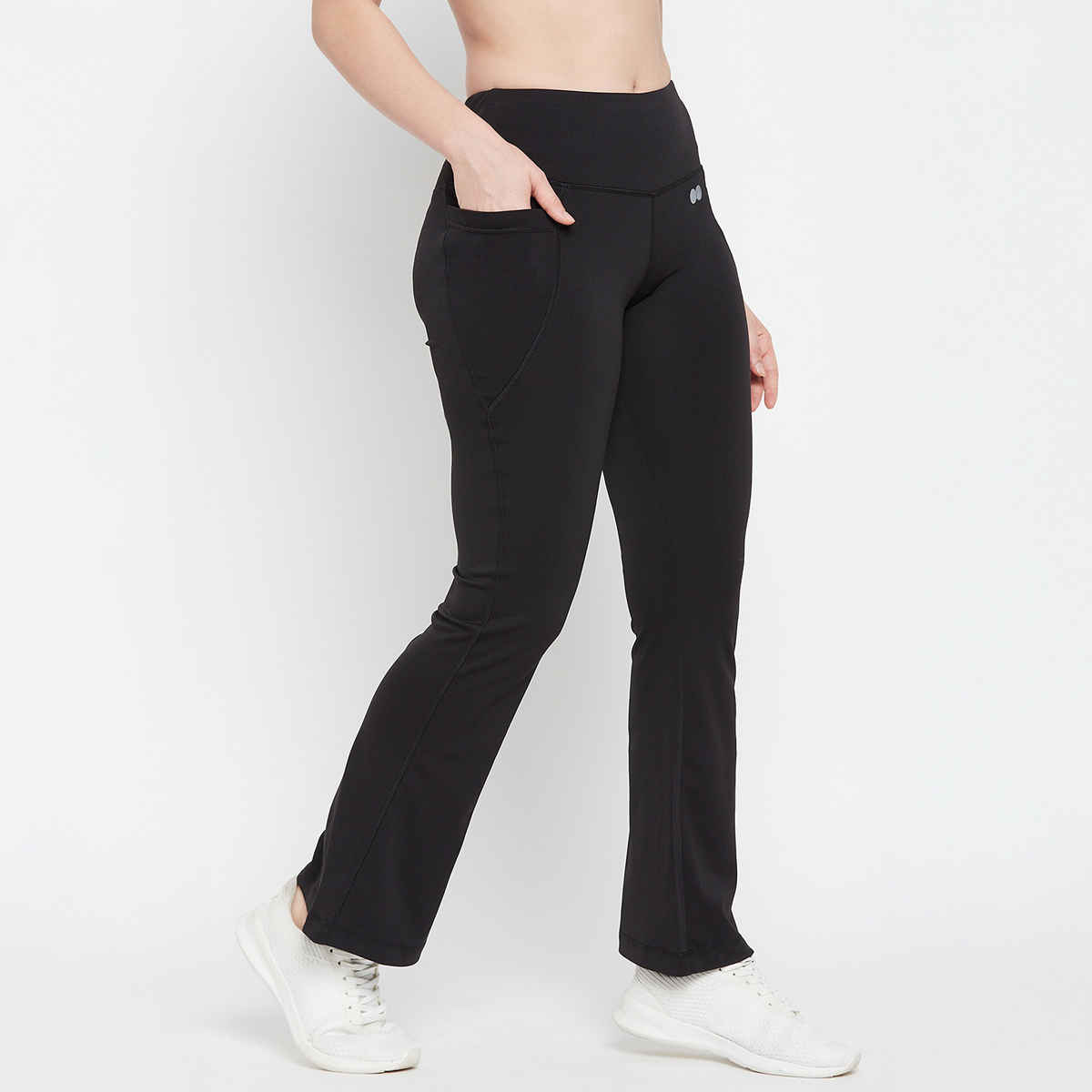 Clovia Women's Flared Yoga Pants - Black | High Waist | With Side Pockets | M