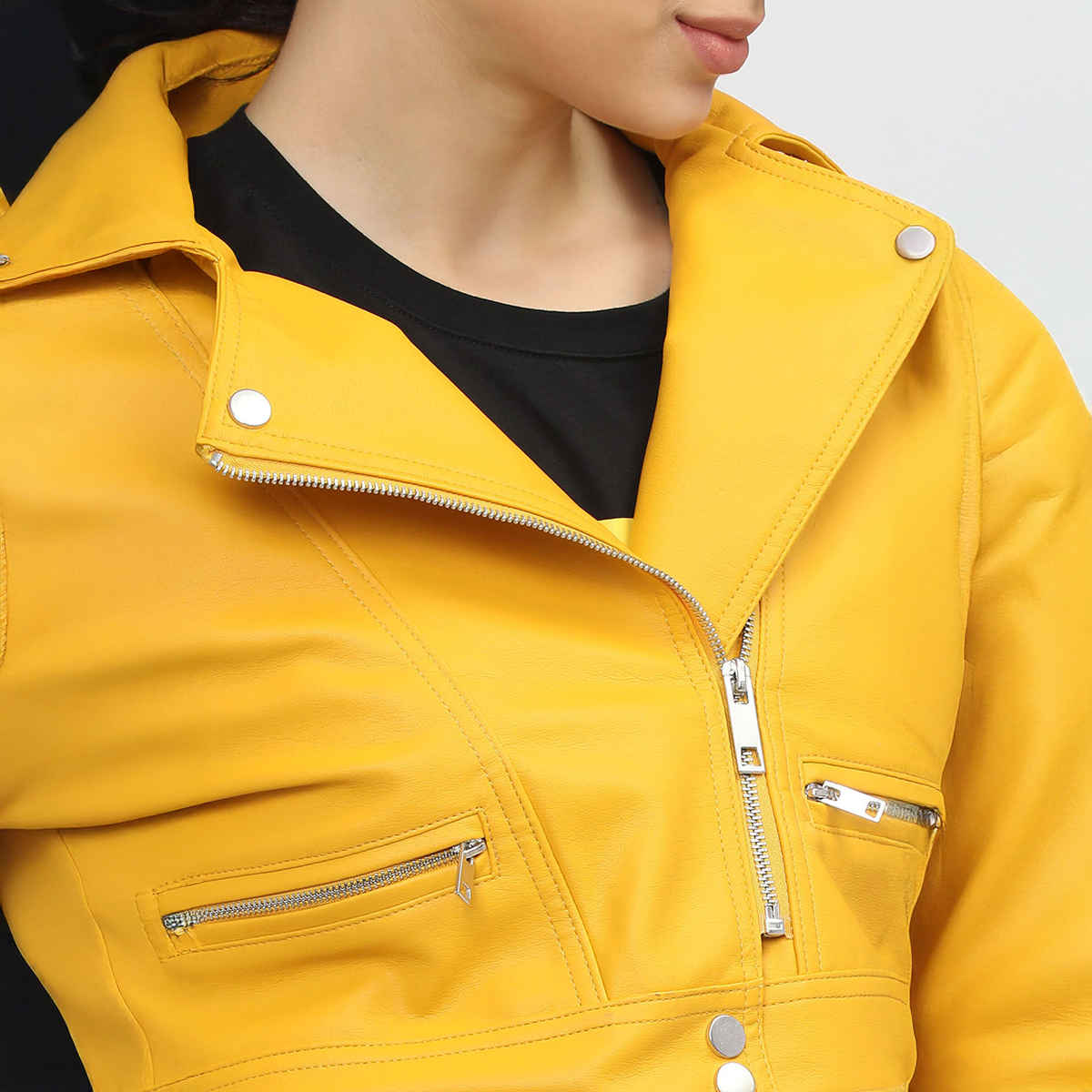 Tokyo Talkies Women's Crop Biker Jacket | Mustard - XL