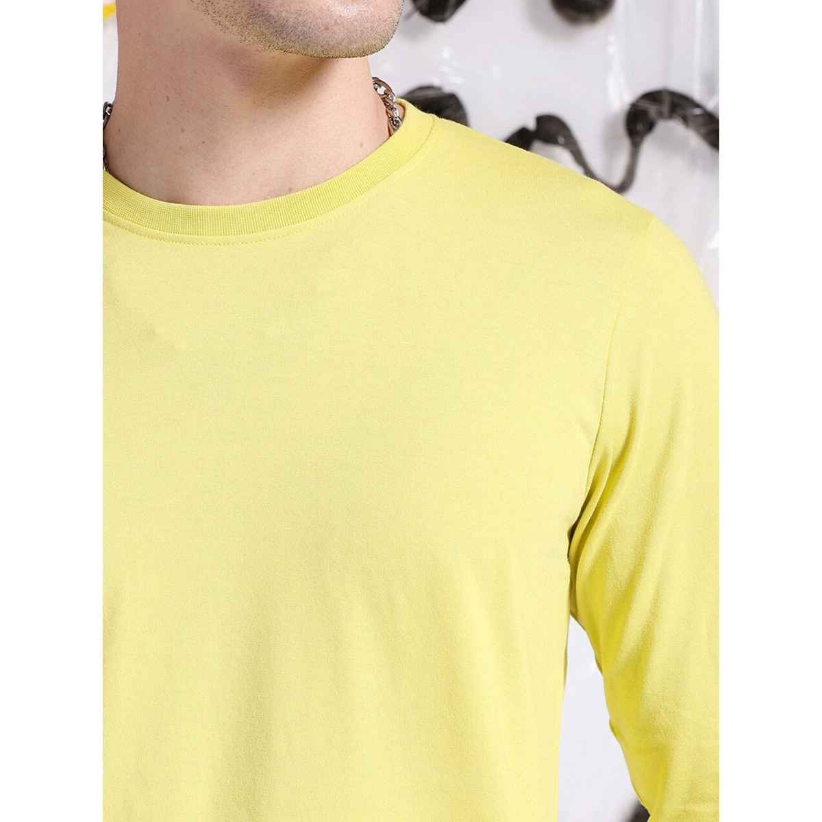 The Indian Garage Co Men Casual Regular Fit Super Lemon Solid Full Sleeve T-Shirt - L