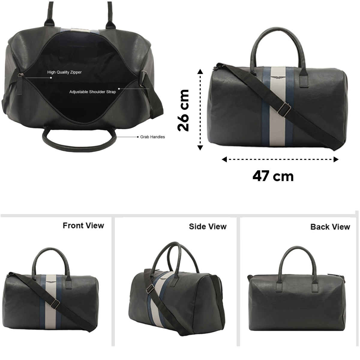 Police Unisex Solid Vegan Leather 25 L Duffle Bag | Black