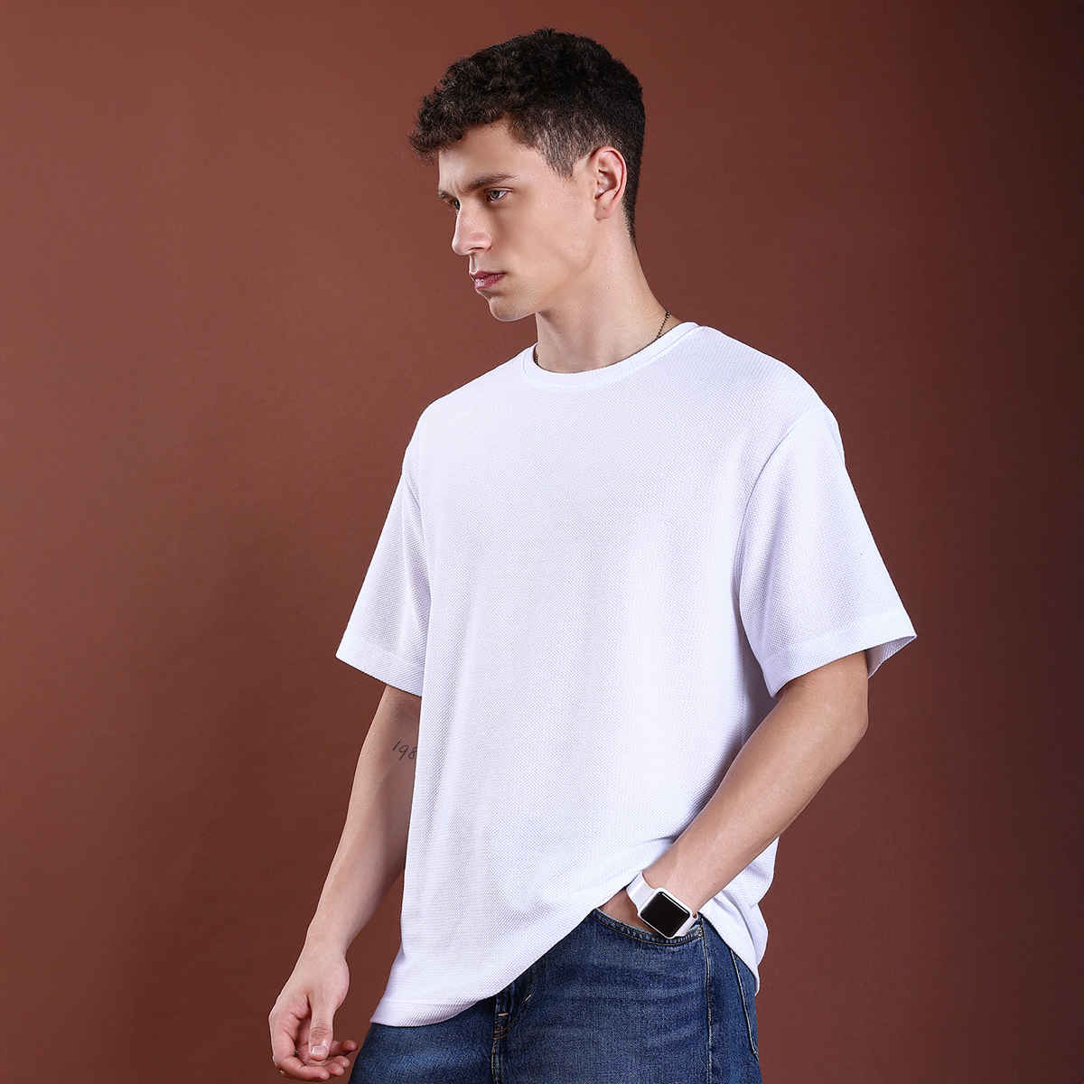 Highlander Men's Popcorn Structured Oversized T-Shirt | White - XL