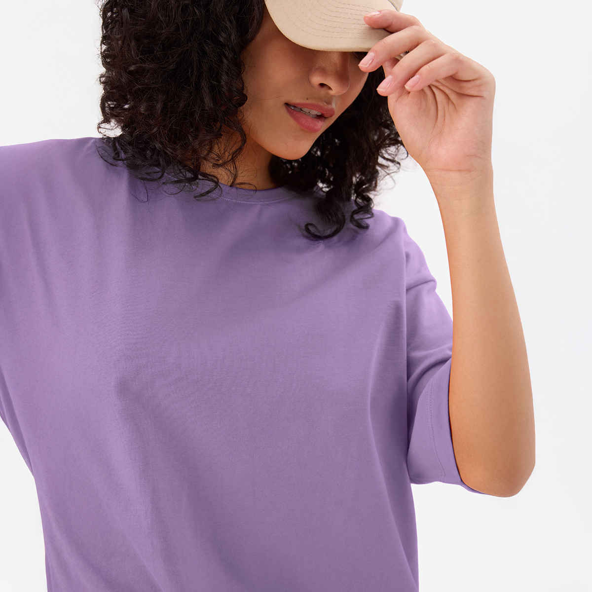 The Souled Store Women's Solids Oversized T-shirt | Lavender Purple - XL