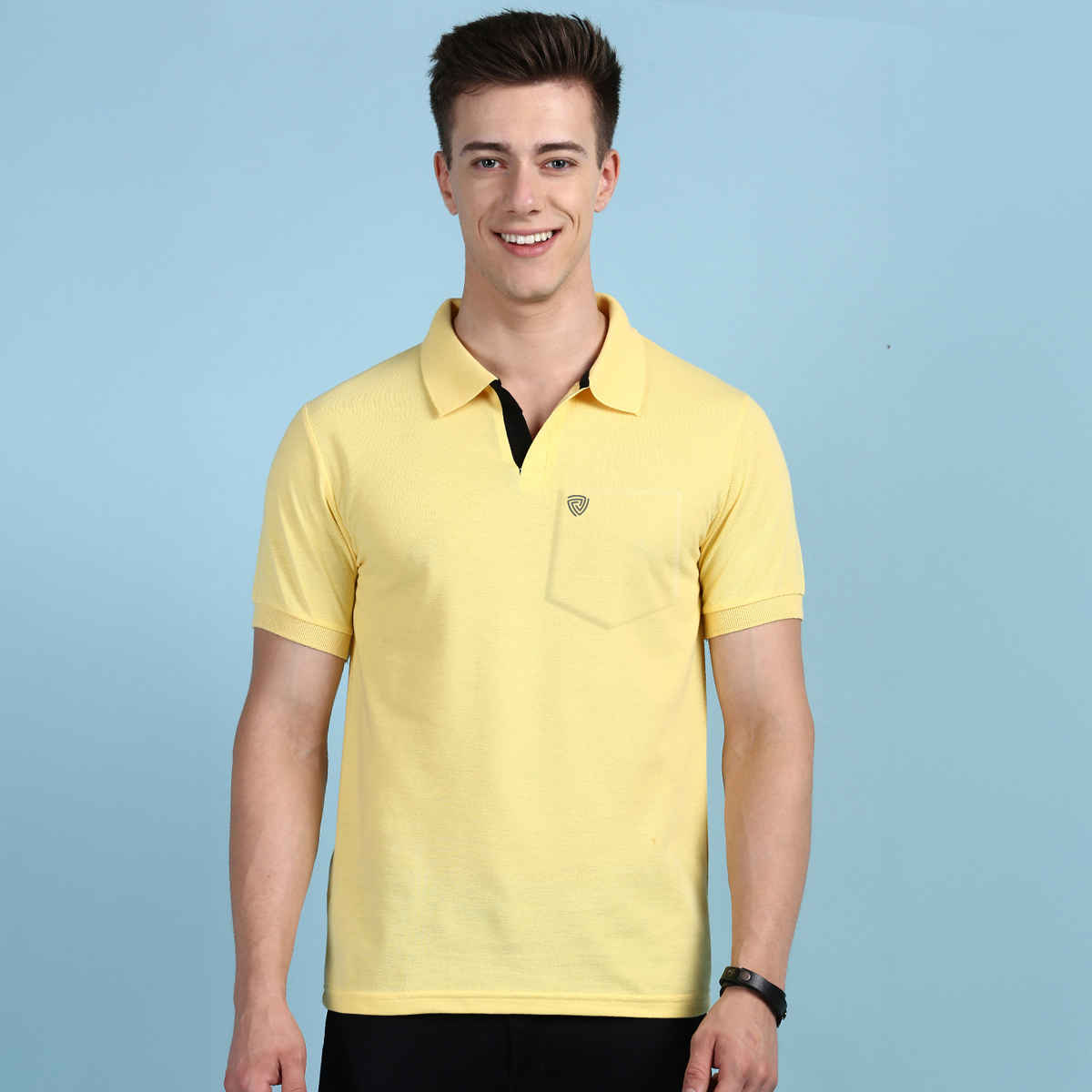 Lux Cozi Men's Solid Cotton Polo T-shirt with Pocket | Yellow - XL
