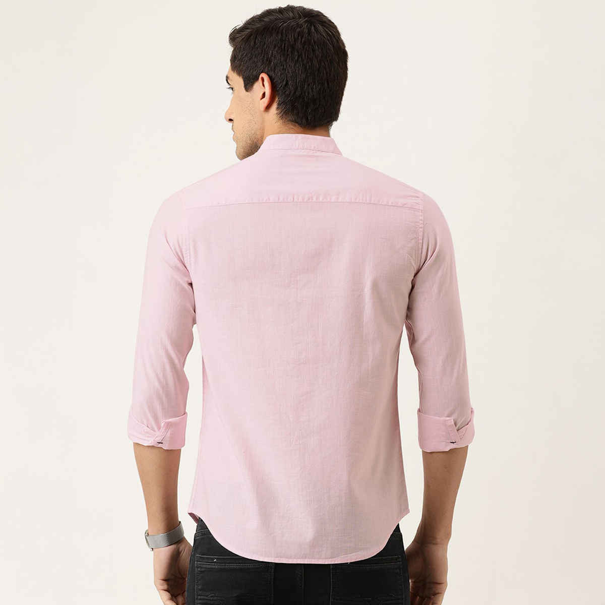 The Indian Garage Co Men's Slim Fit Solid Casual | Pink | L