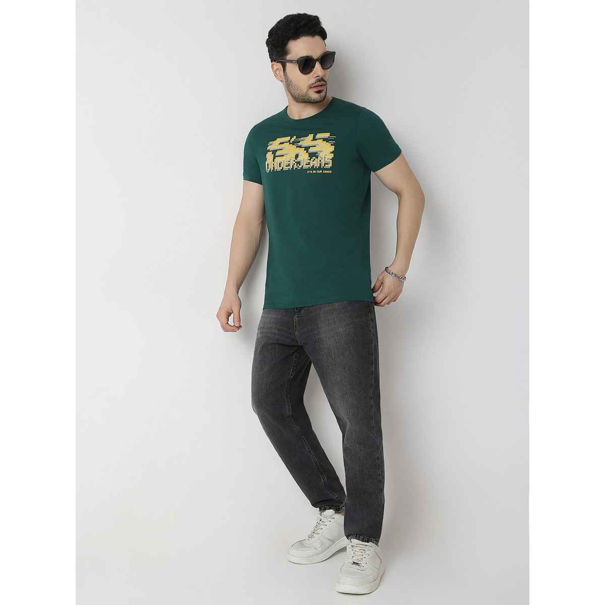 Underjeans by Spykar Men Pure Cotton T-shirt | Bottle Green - XL