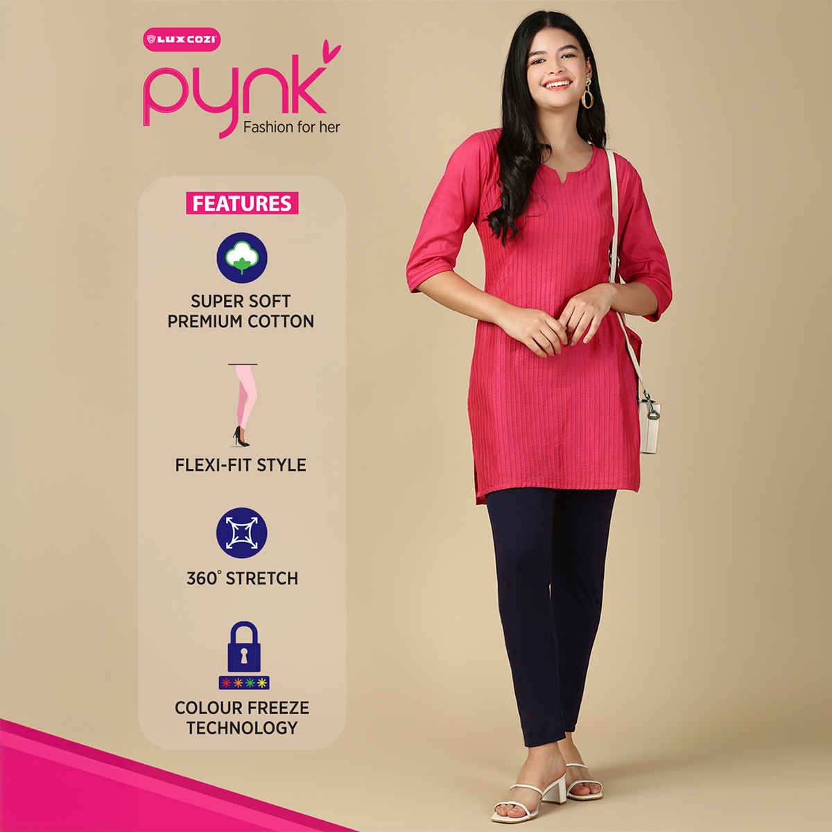 PYNK By Lux Cozi Women's Premium Modern Kurti Pants | Navy Blue | Free Size
