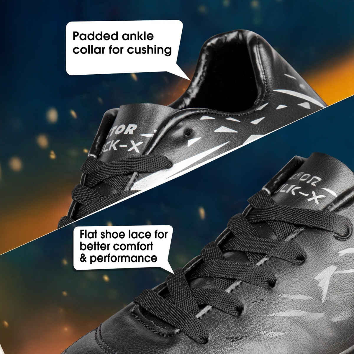 Vector X Kick-X Football Studs For Men Sports And Athletic Soccer Shoes | Black-Silver & Size-7