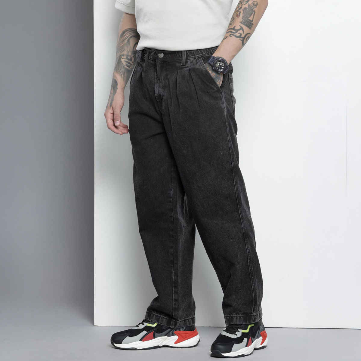 The Indian Garage Co Men's Relaxed Jogger Solid Casual Jeans | G711 | Grey - 36