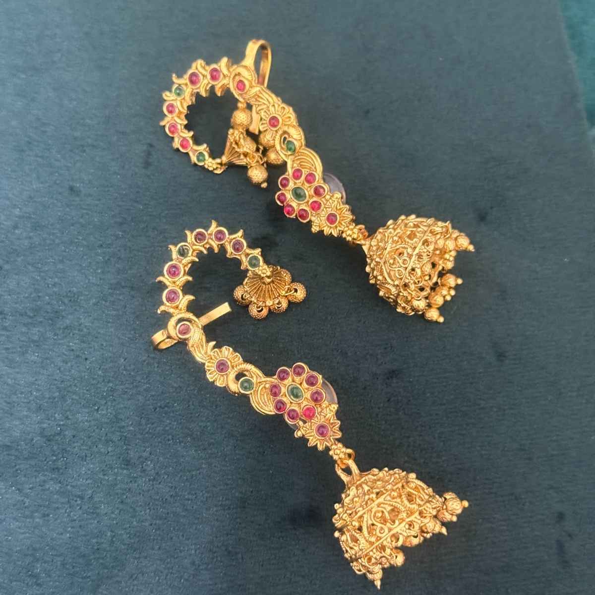 The Opal Factory Temple Jewelry Karnphool Double Jhumki | Gold Multi