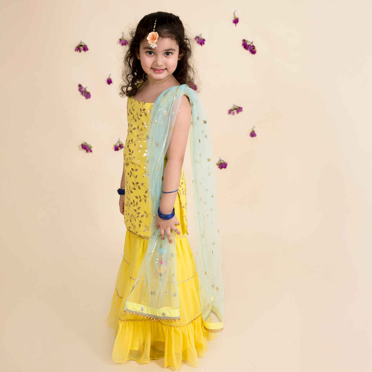 Pspeaches Girl's Indo Western Set | Iw-Yellowfoilggt | Yellow | 2-3 yrs