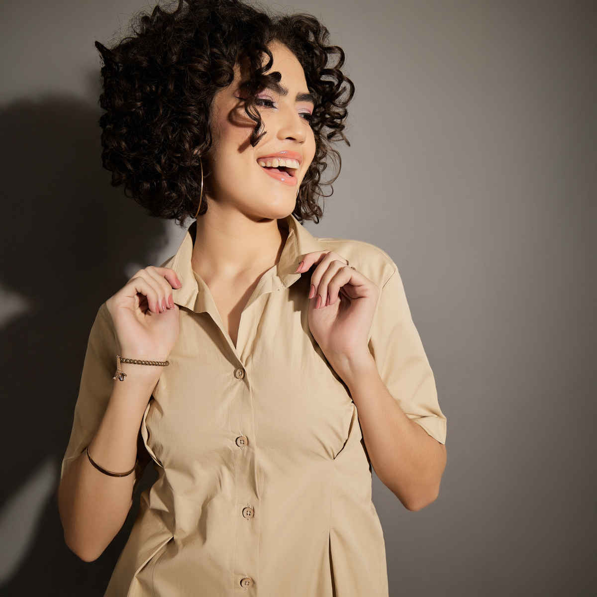 SASSAFRAS Women's Poplin Shirt Dress | Beige - M