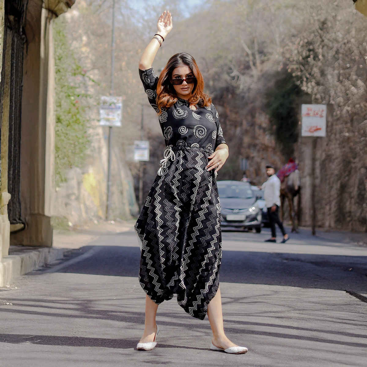 Divena Women s Black Dhoti Style Cotton Jumpsuit | DK0503 | L