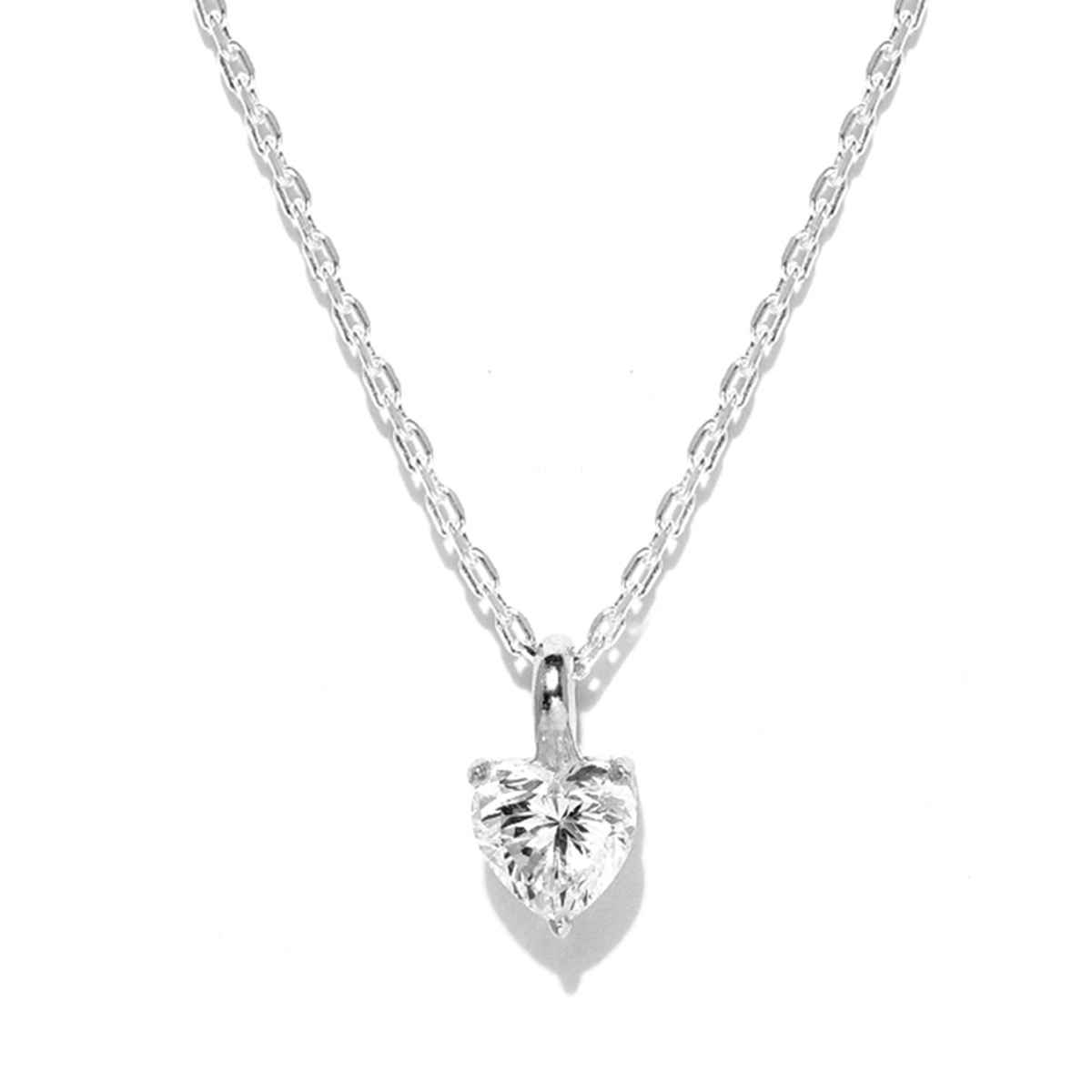 Clara 925 Sterling Silver White Gold Plated Heart Solitaire Pendant Chain Necklace