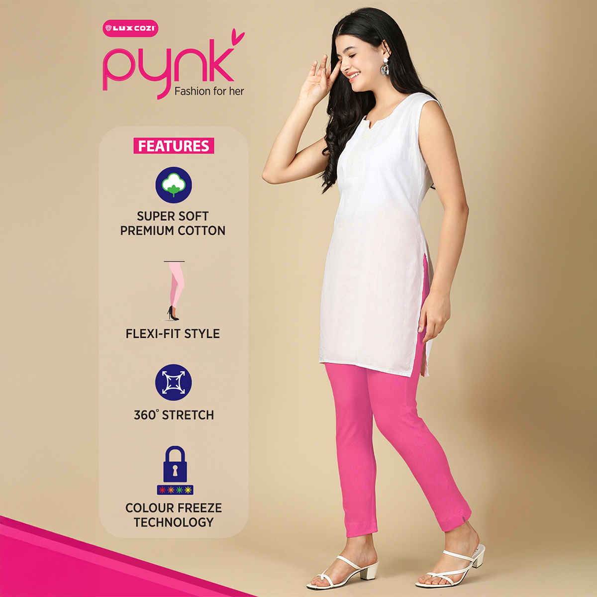 PYNK By Lux Cozi Women's Premium Modern Kurti Pants | Romantic Rani | Free Size