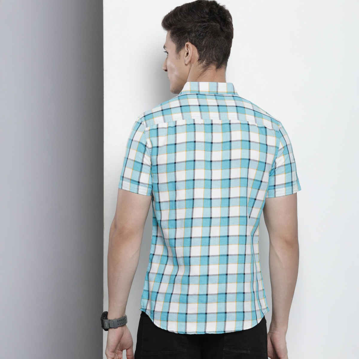 The Indian Garage Co Men's Slim Fit Checked Casual | Blue | S