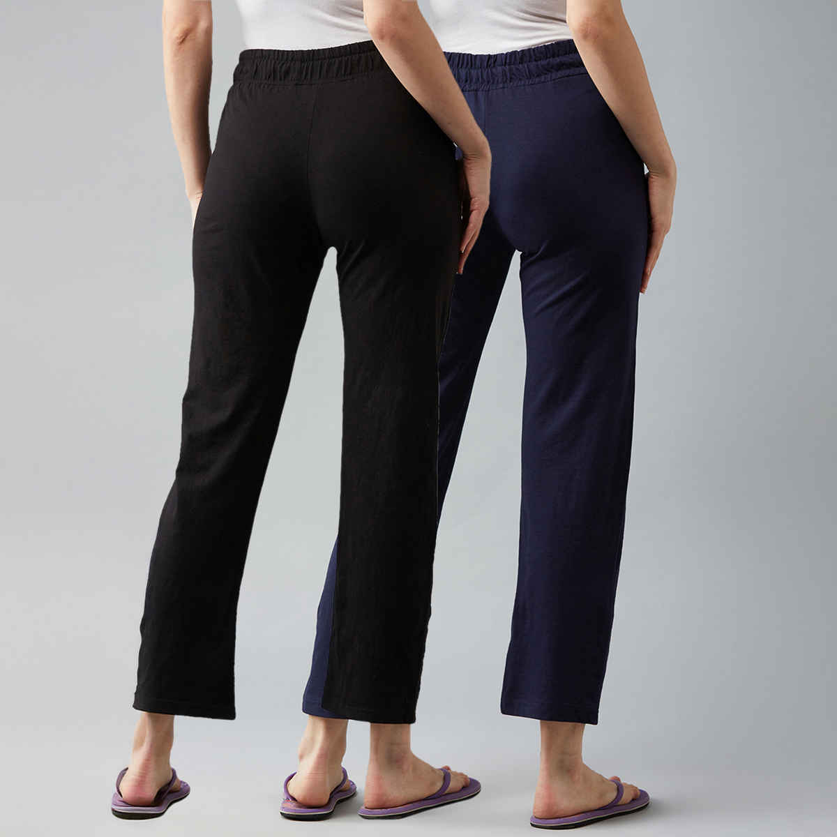 Blinkin Women's Cotton Track Pants With Side Pockets | Black Navy - L