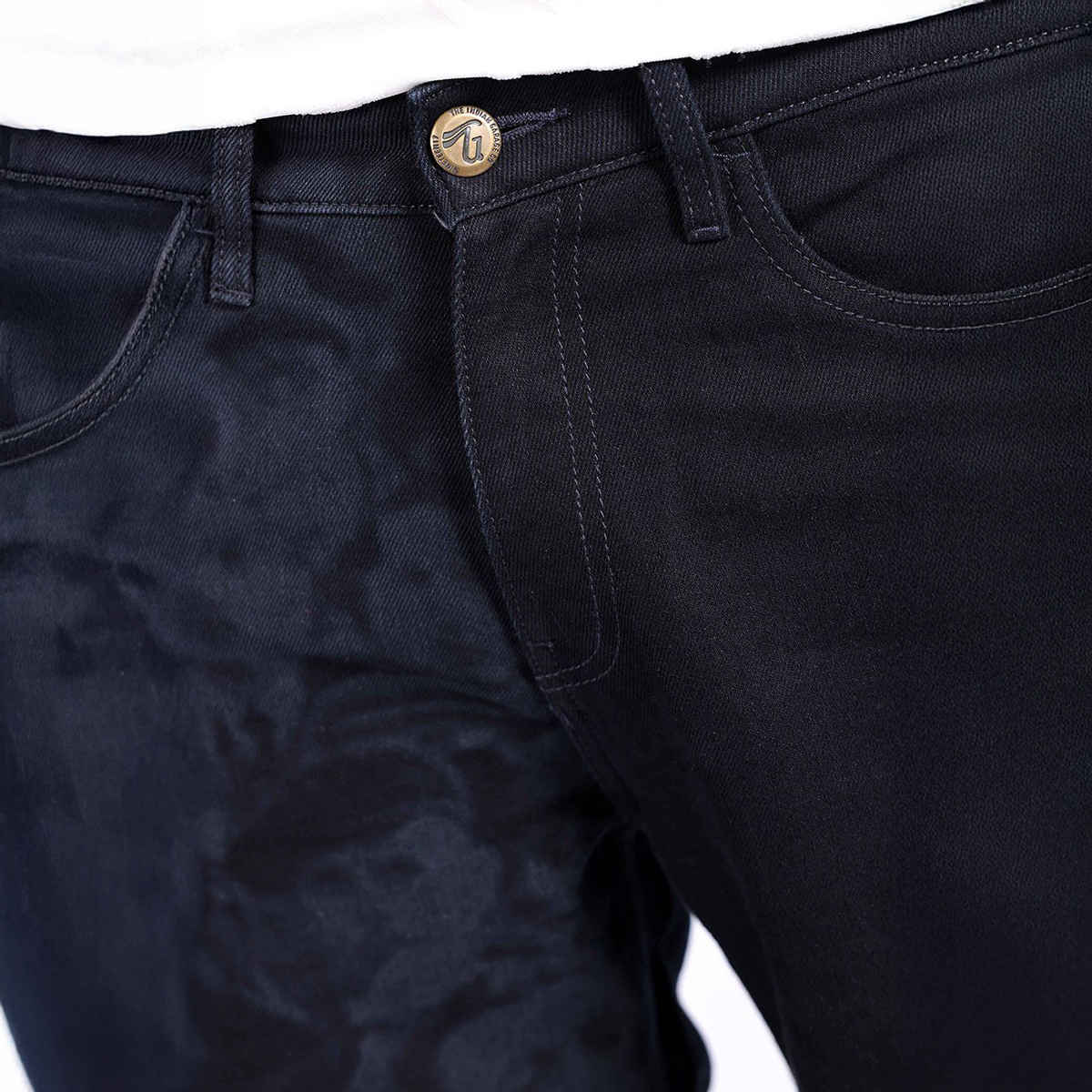 The Indian Garage Co Men's Baggy Fit Photo Print Casual Jeans | Dark Blue | 30