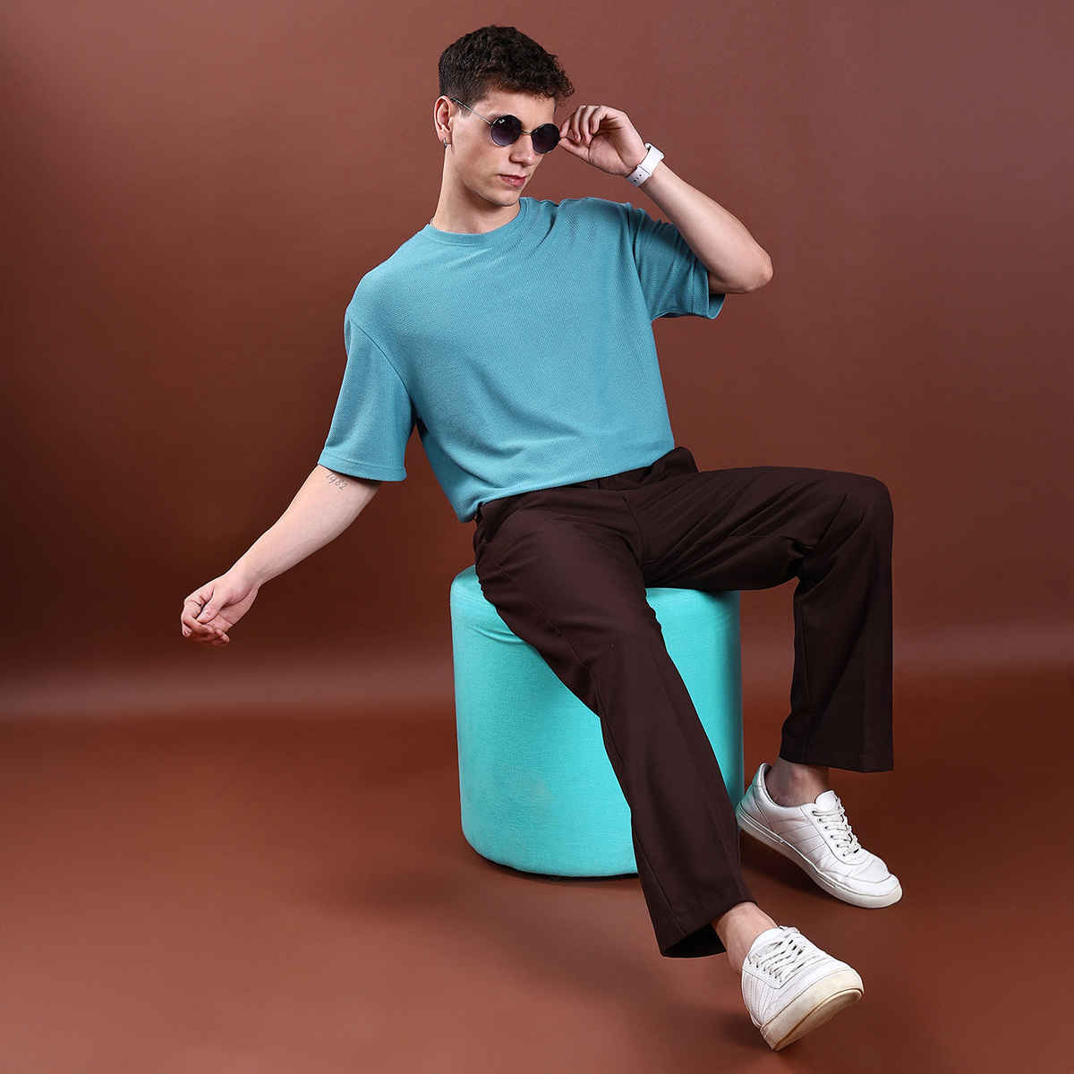 Highlander Men's Popcorn Structured Drop-Shoulder Sleeves T-Shirt | Light Blue - S