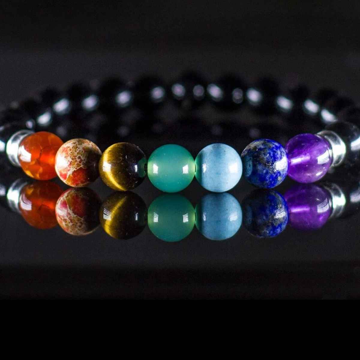 Seetara 7 Chakra Lava Stone Bracelet for Healing & Balance