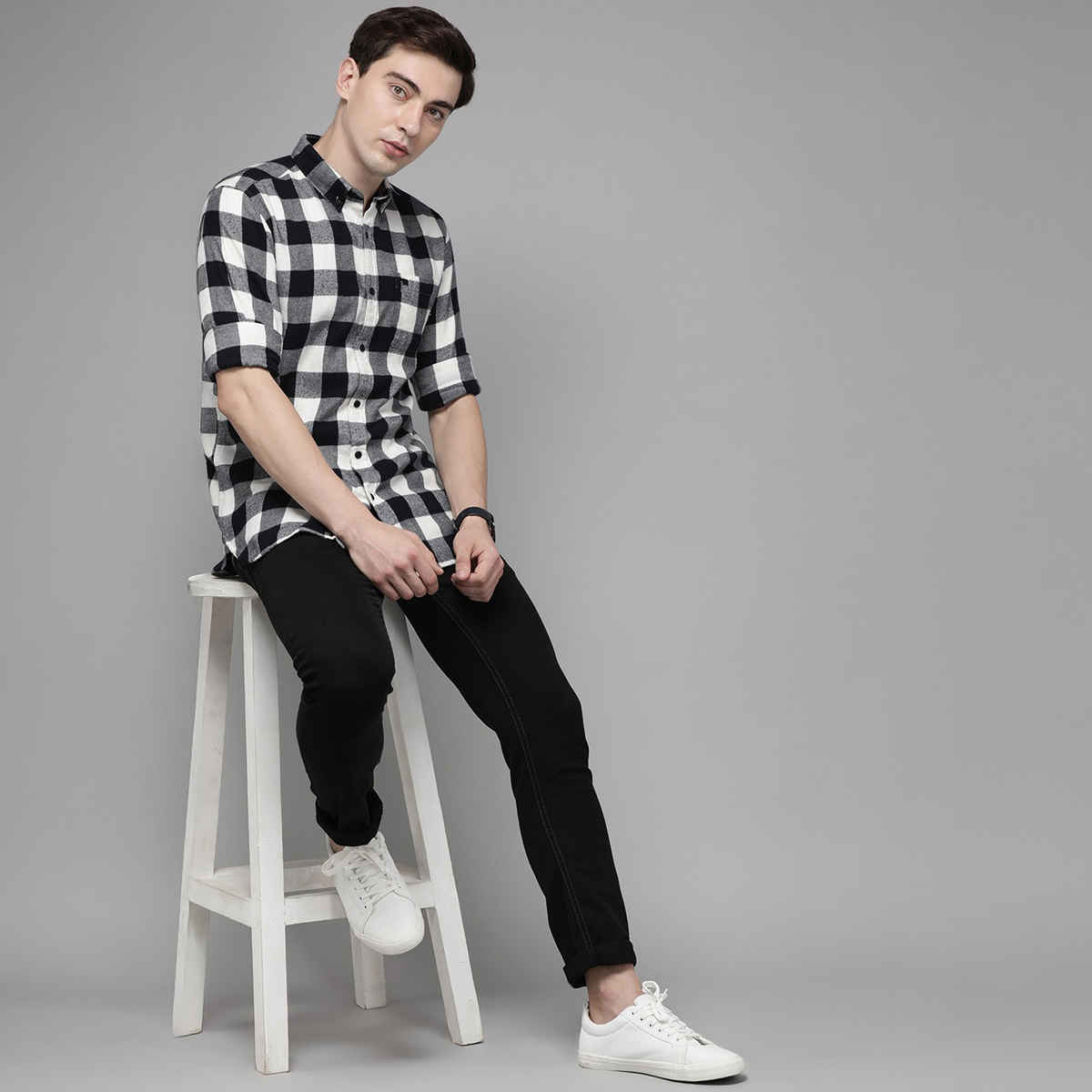 The Bear House Men Slim Fit Flannel Button-Down Casual Shirt - Stephen | Black | XL