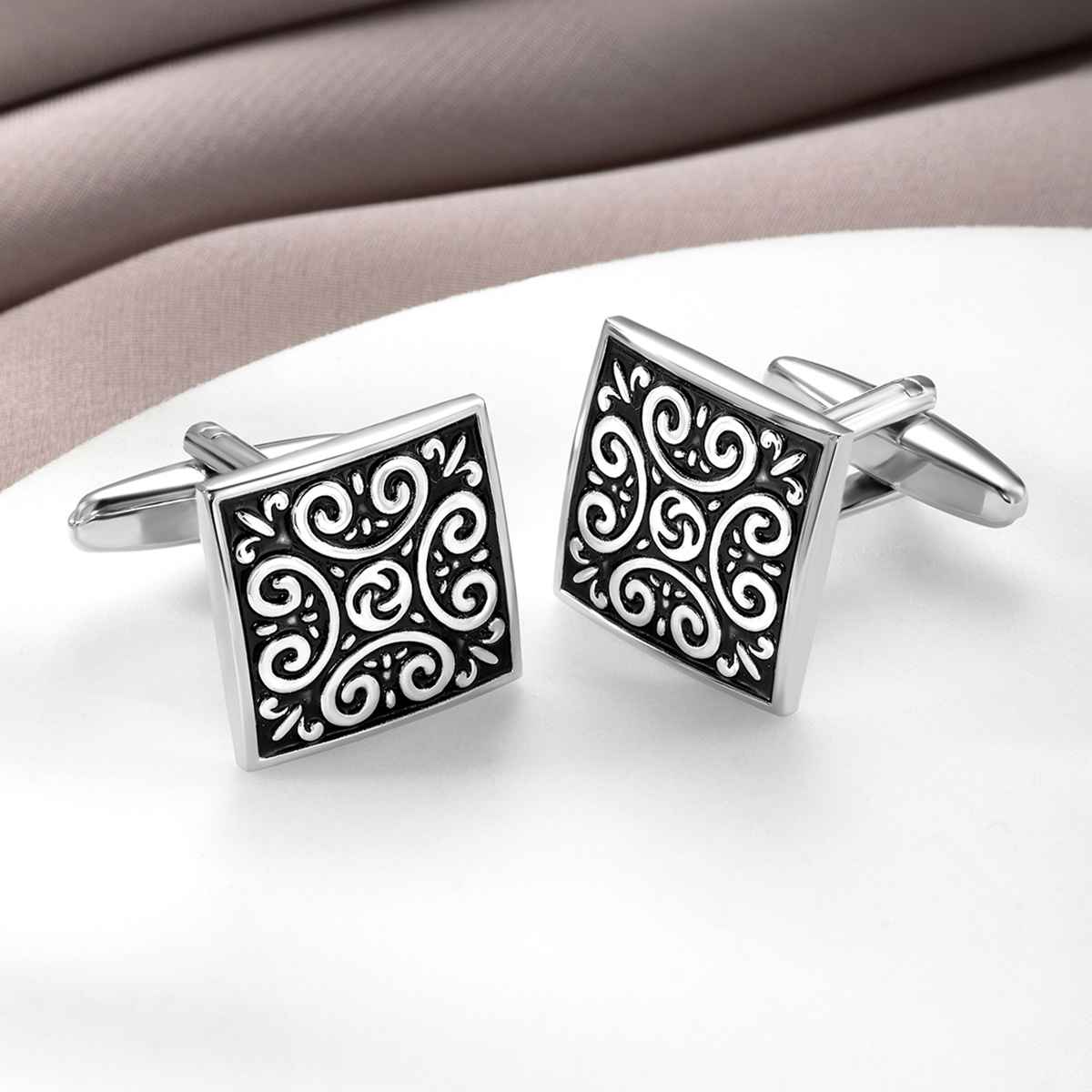 Peora Black Square Designer Cufflinks for Men Boys Wedding Business Corporate Gift