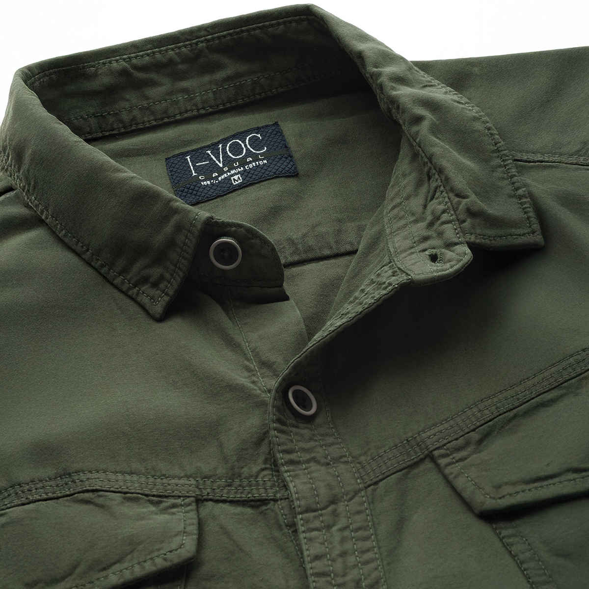 IVOC Men's Slim Fit Casual Shirt | Olive - L