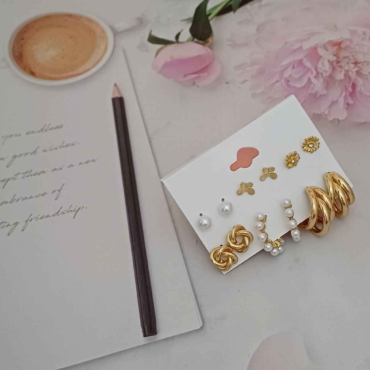 Set Of 6 Earrings Gold Style 3