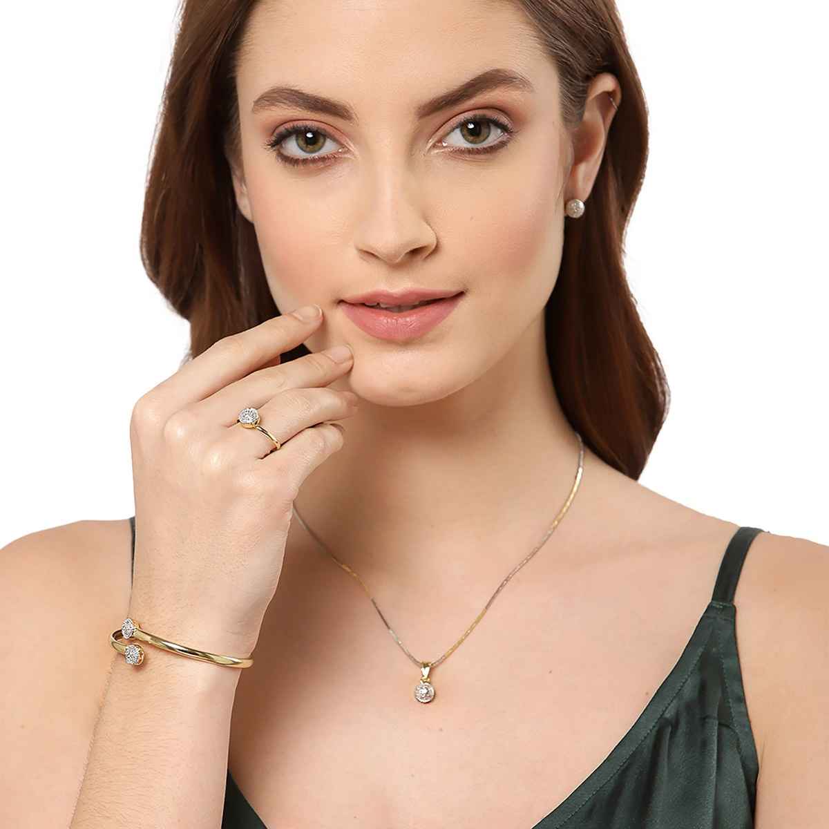 Zeneme Gold Plated AD Stylish Pendant Set | Ring, Bracelet Earring Jewellery for Women & Girls