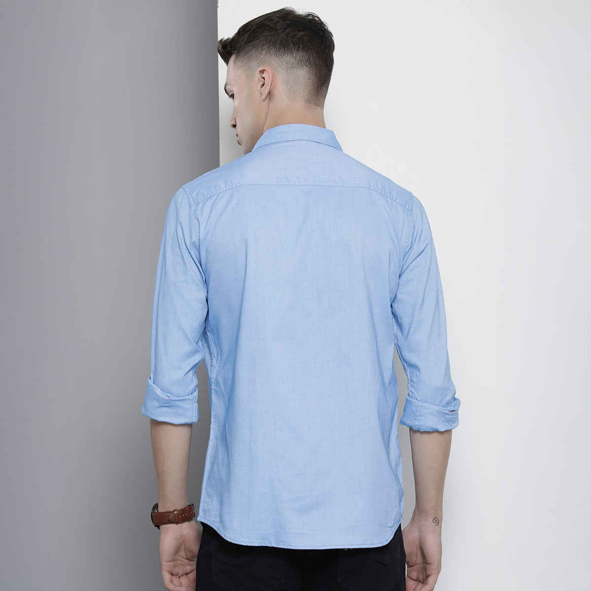 The Indian Garage Co Men's Regular Fit Solid Formal Shirts | Blue - XXL
