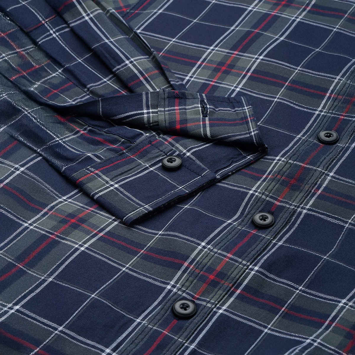 The Indian Garage Co Men's Regular Fit Checkered Casual Shirt | Navy - S