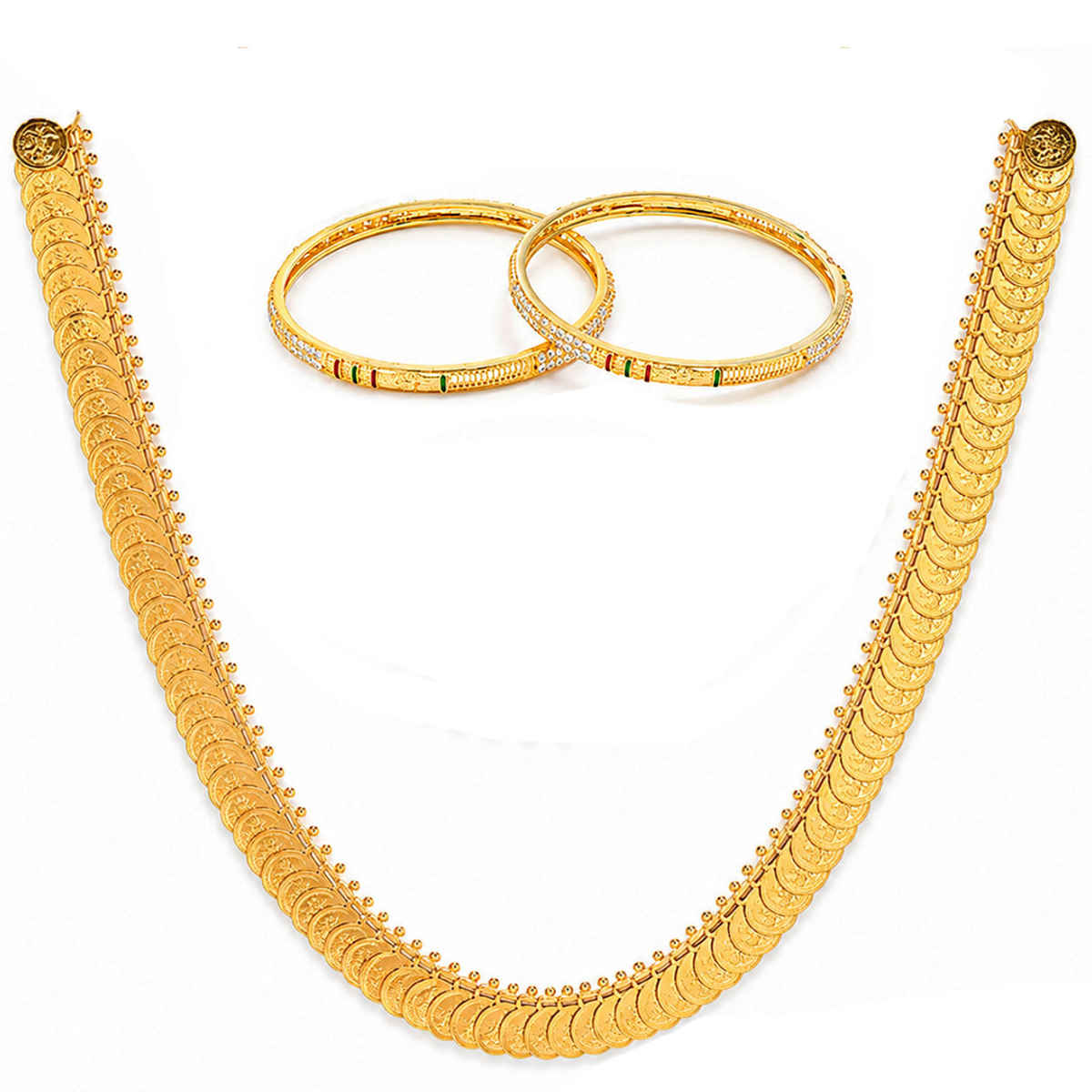 Zeneme Women's Gold-Plated South Indian Red Lakshmi Kasu Coin Temple Necklace