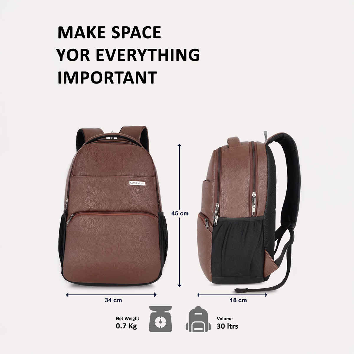Lavie Sport Mode Gear 30L Laptop Backpack For Men & Women (Brown)
