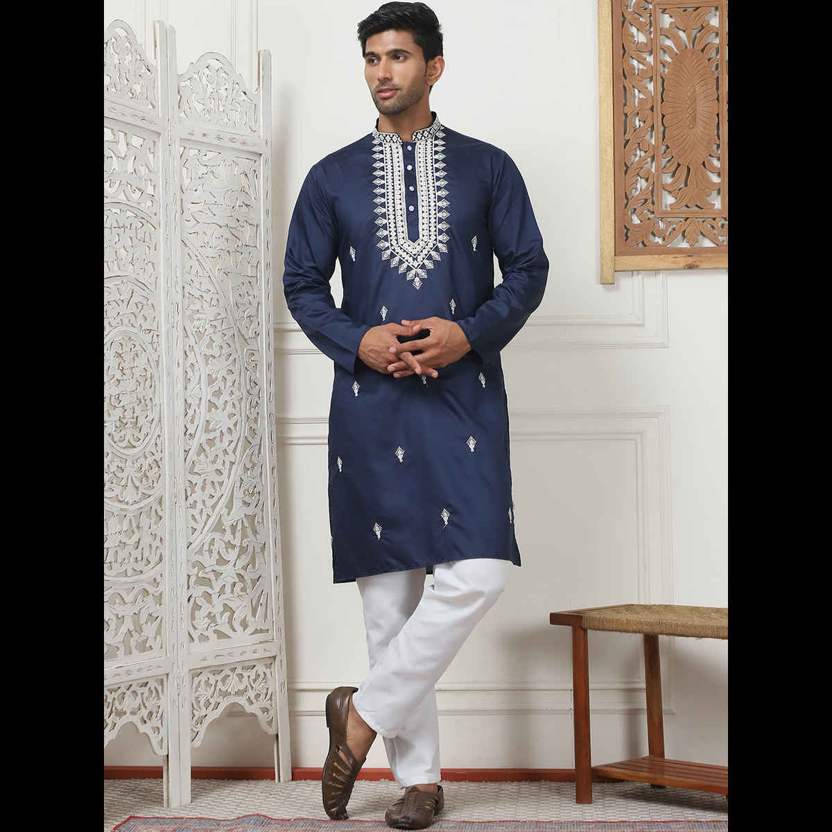 Jompers Men's Kurta | KO 5075 | Navy - M